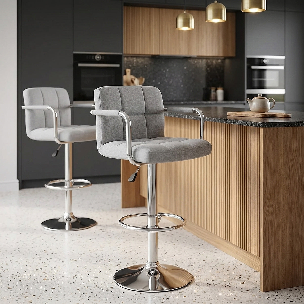 Stoff Barhocker - Maze Grau