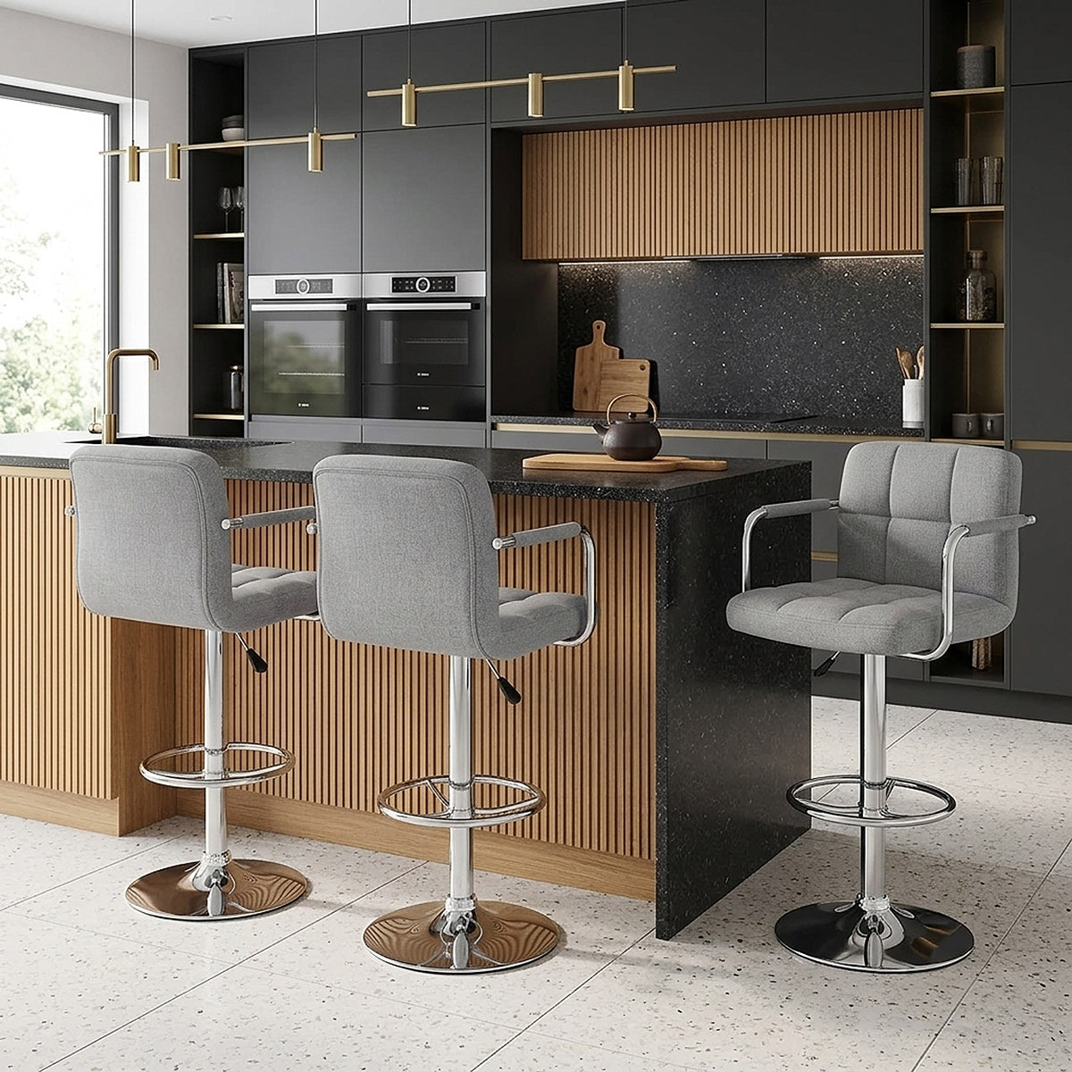 Stoff Barhocker - Maze Grau