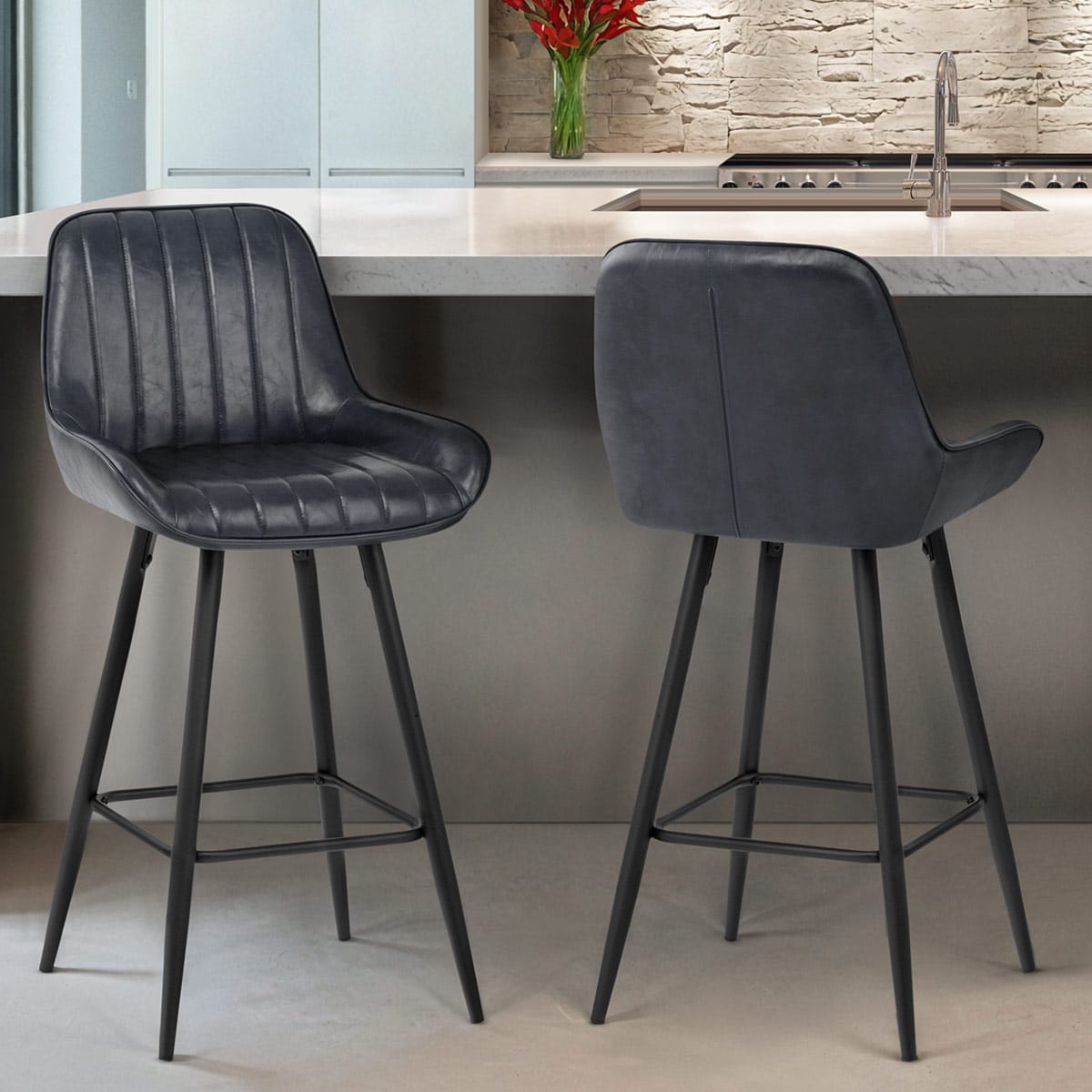 Sgabello Ecopelle Satinato - Mustang Blu Scuro