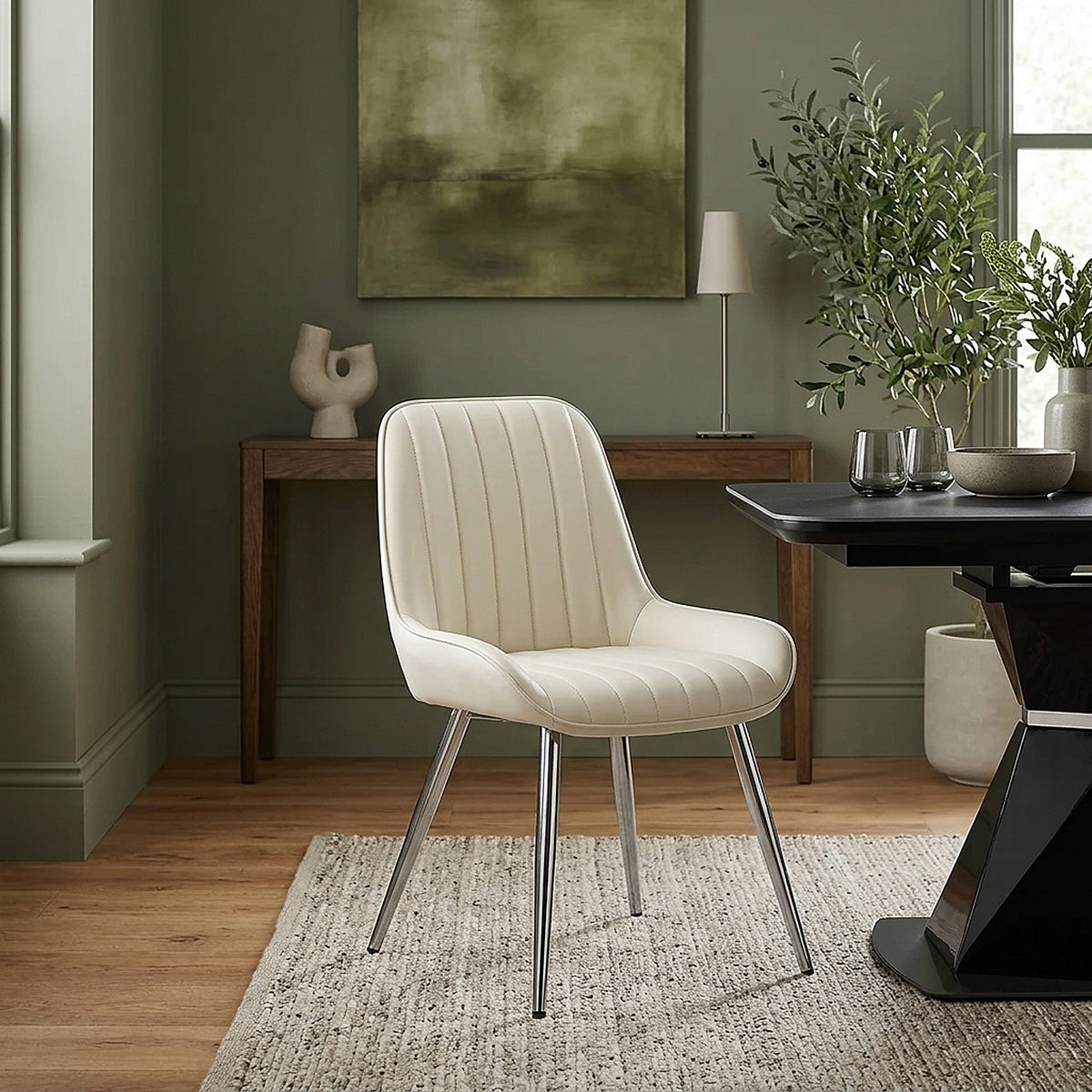 Kunstleder Esszimmerstuhl Chrom - Mustang Beige