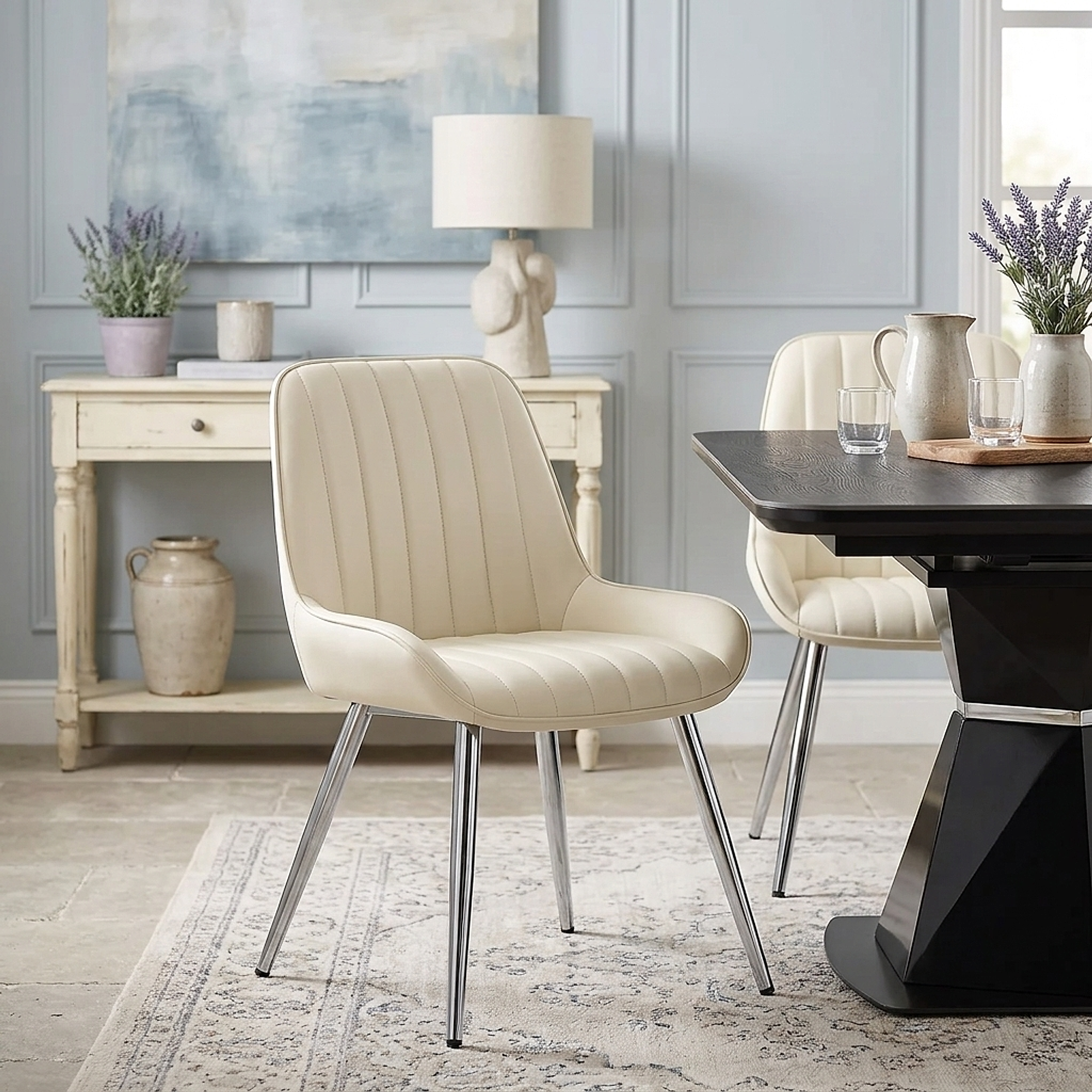 Kunstleder Esszimmerstuhl Chrom - Mustang Beige