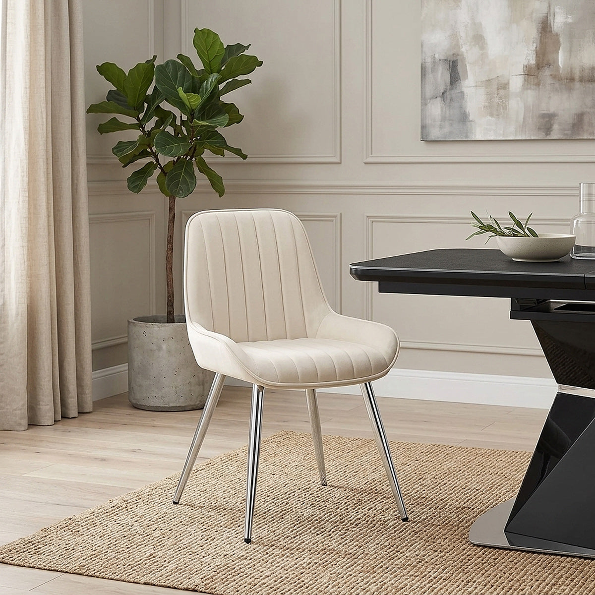 Samt Esszimmerstuhl Chrom - Mustang Beige