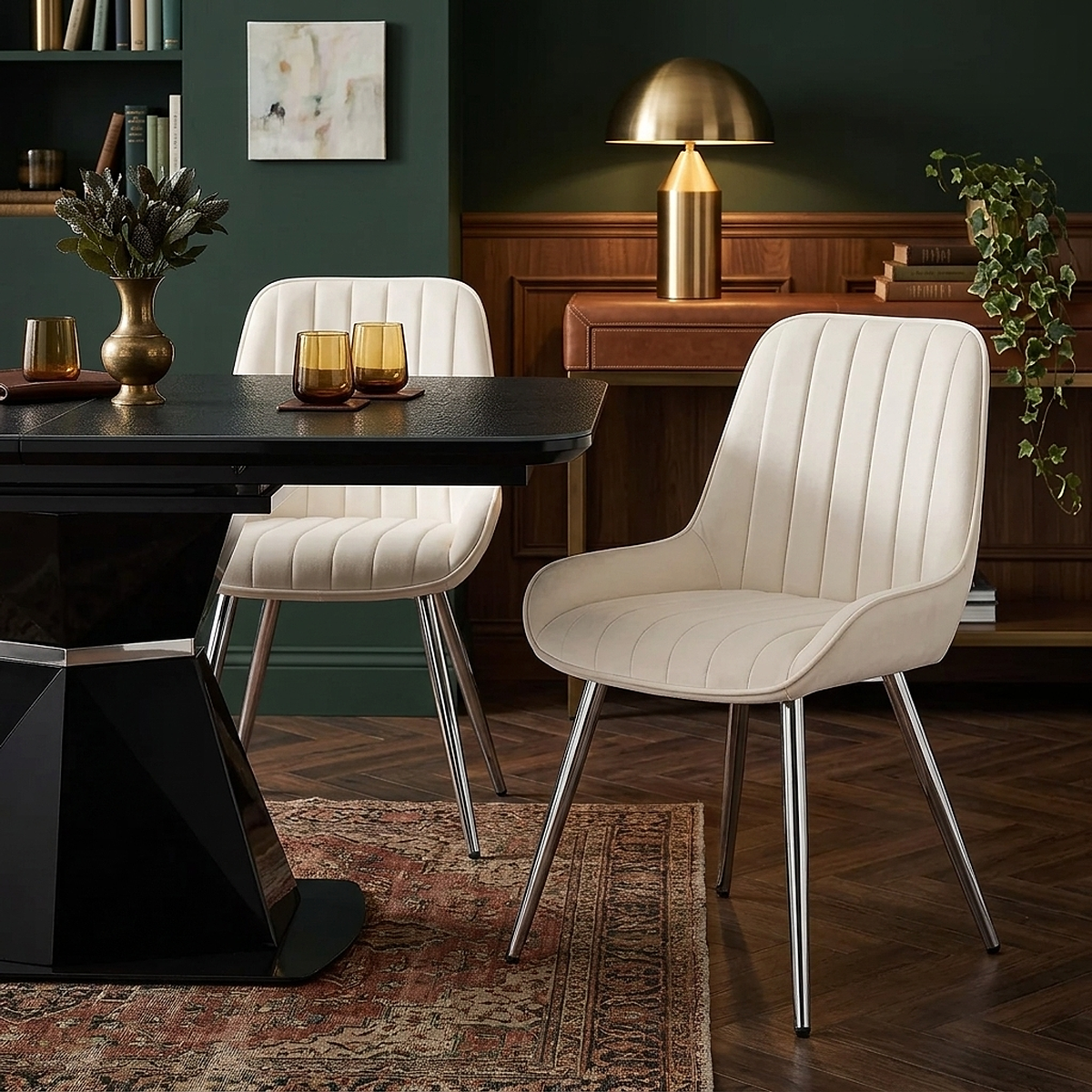 Samt Esszimmerstuhl Chrom - Mustang Beige