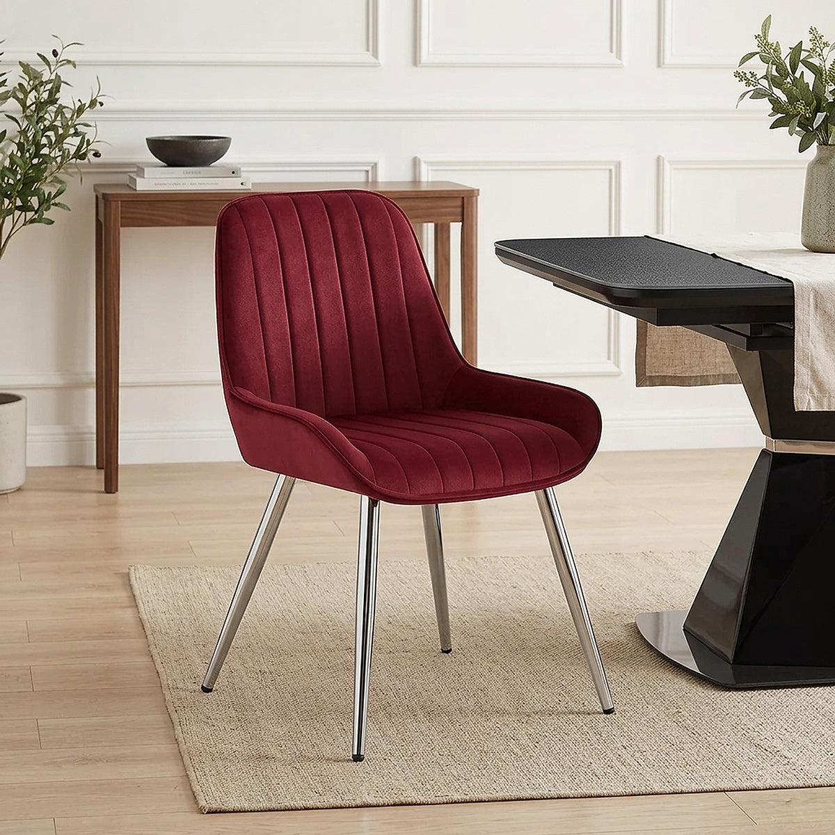 Samt Esszimmerstuhl Chrom - Mustang Rot