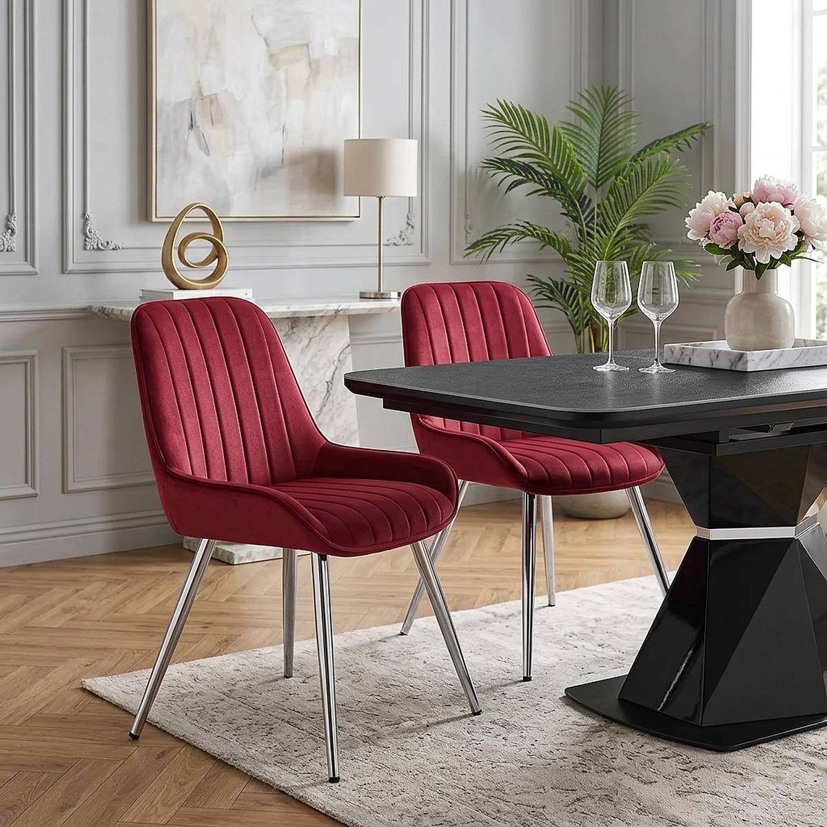Samt Esszimmerstuhl Chrom - Mustang Rot