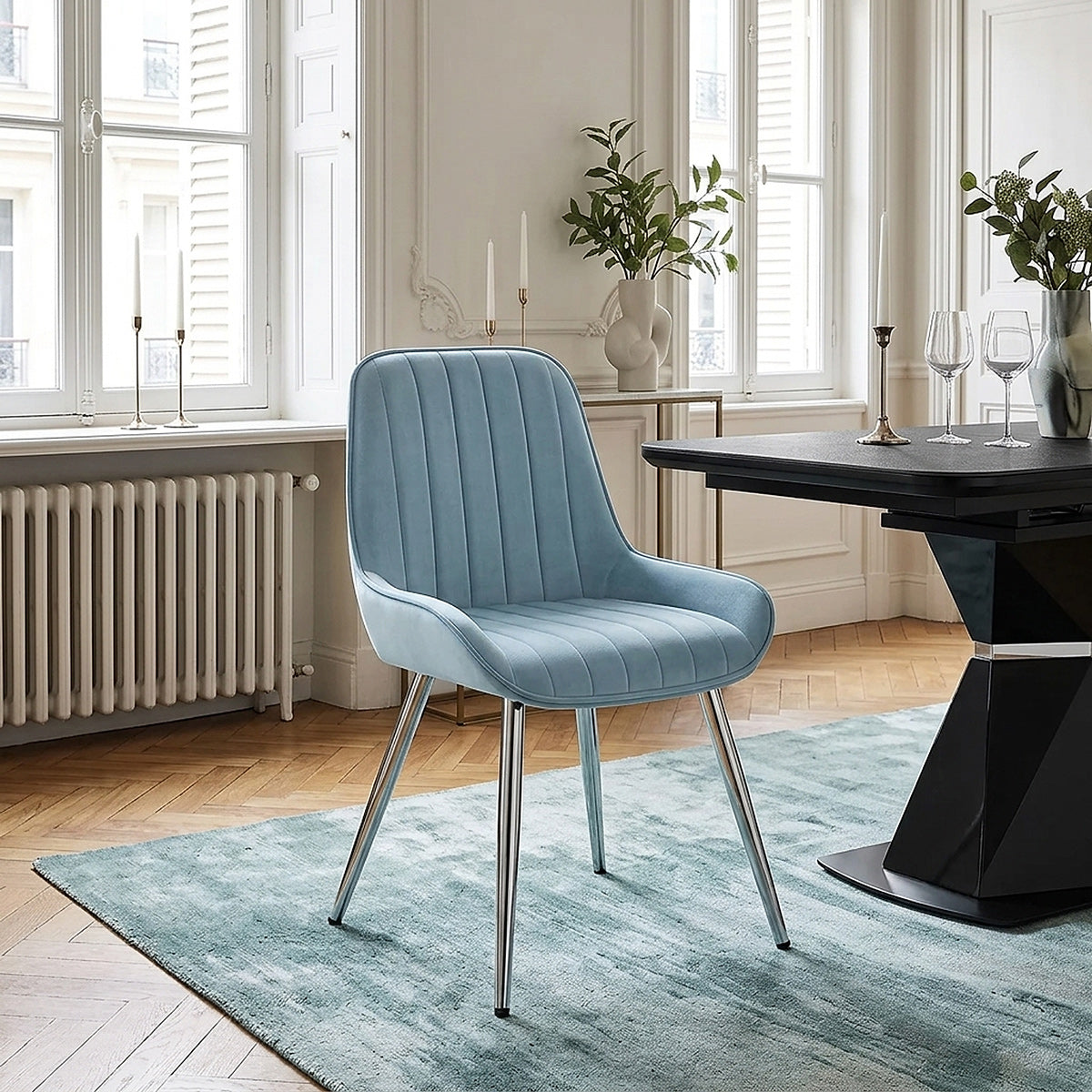 Samt Esszimmerstuhl Chrom - Mustang Blau