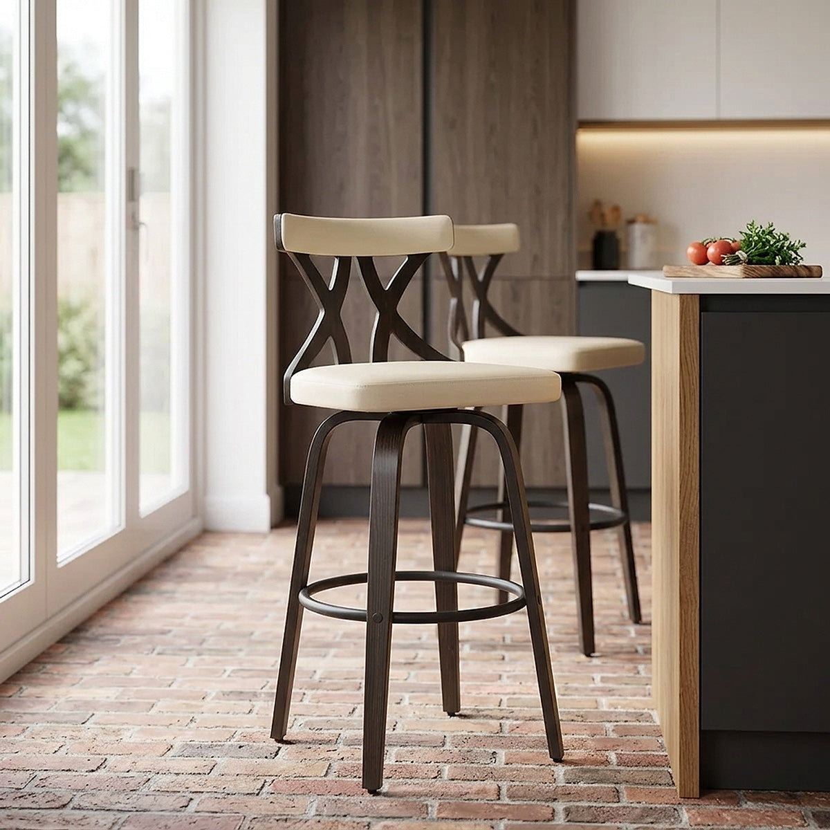 Barhocker Kunstleder Walnuss - Nash Beige