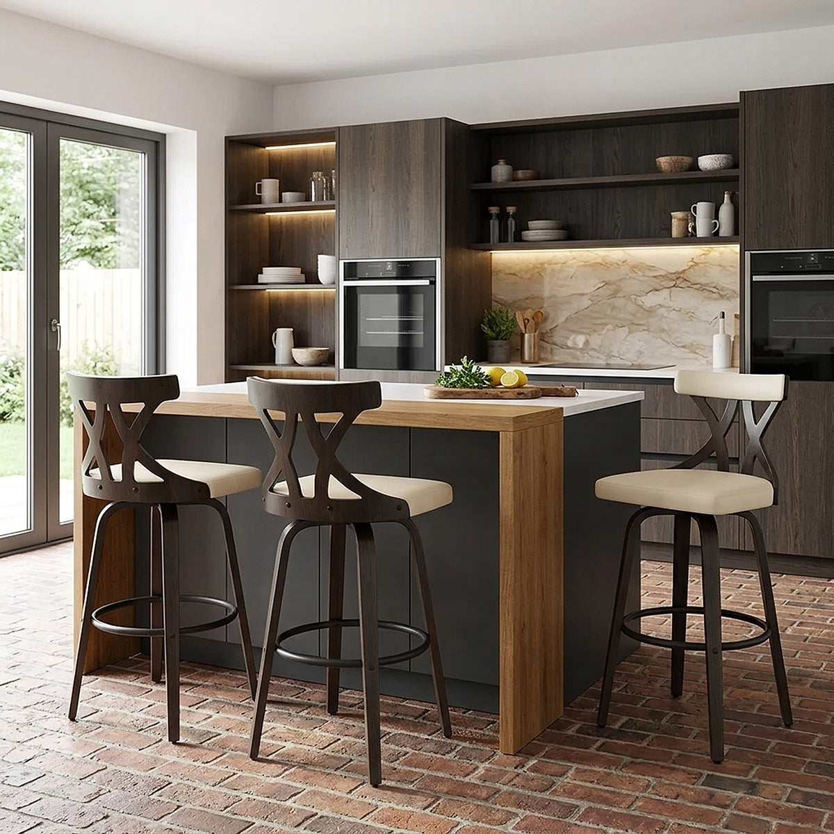 Barhocker Kunstleder Walnuss - Nash Beige