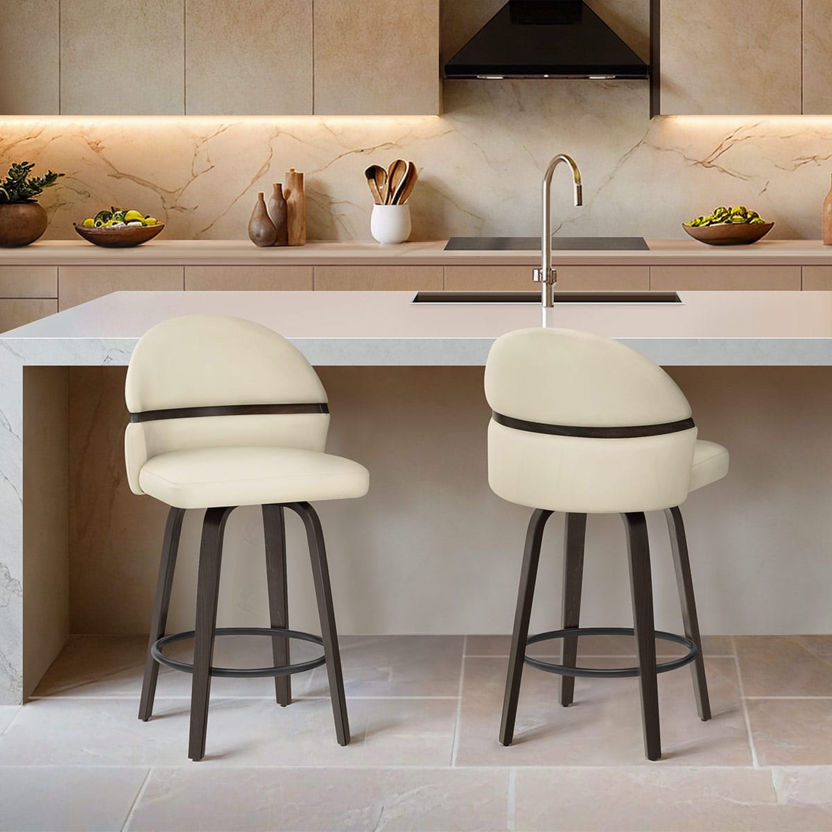 Echtleder Barhocker Walnuss - Odessa Beige