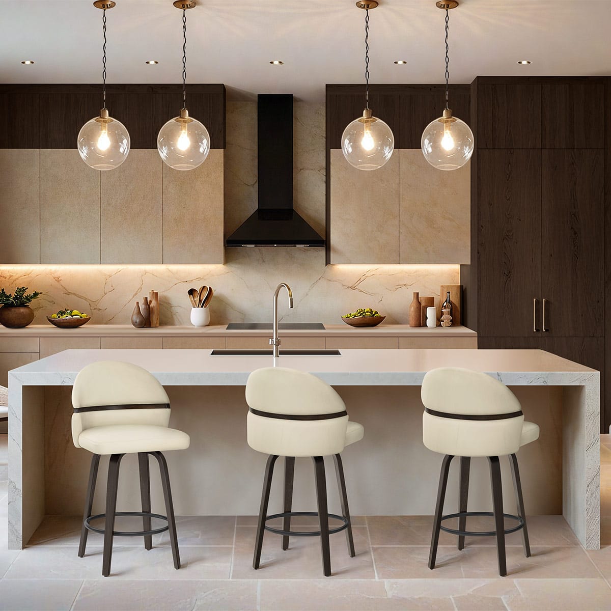Echtleder Barhocker Walnuss - Odessa Beige