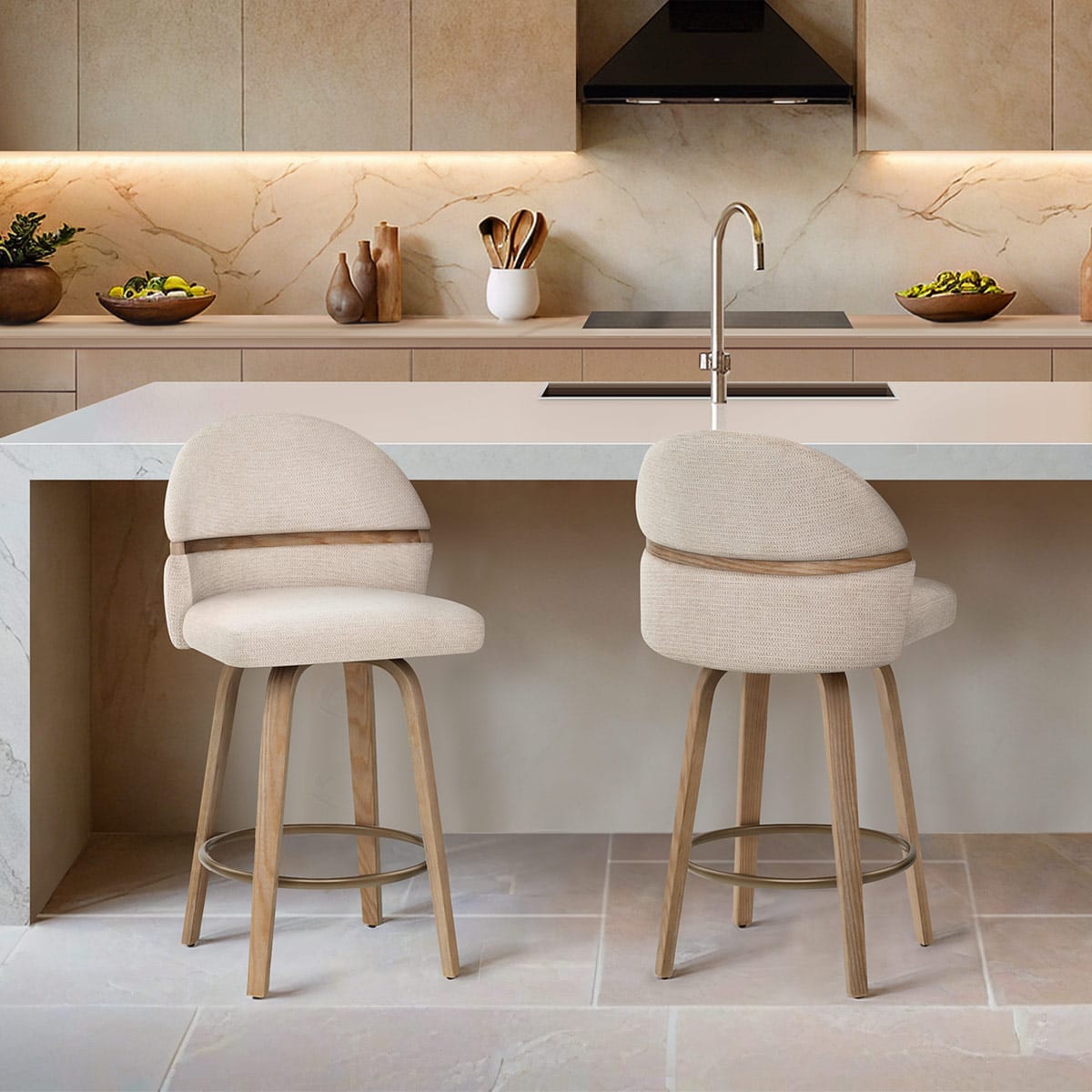 Stoff Barhocker Holz - Odessa Beige