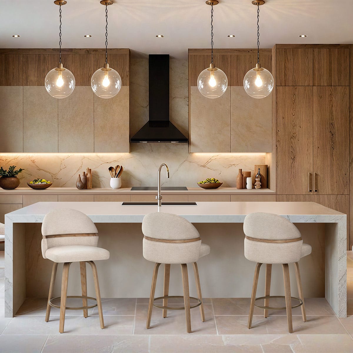 Stoff Barhocker Holz - Odessa Beige