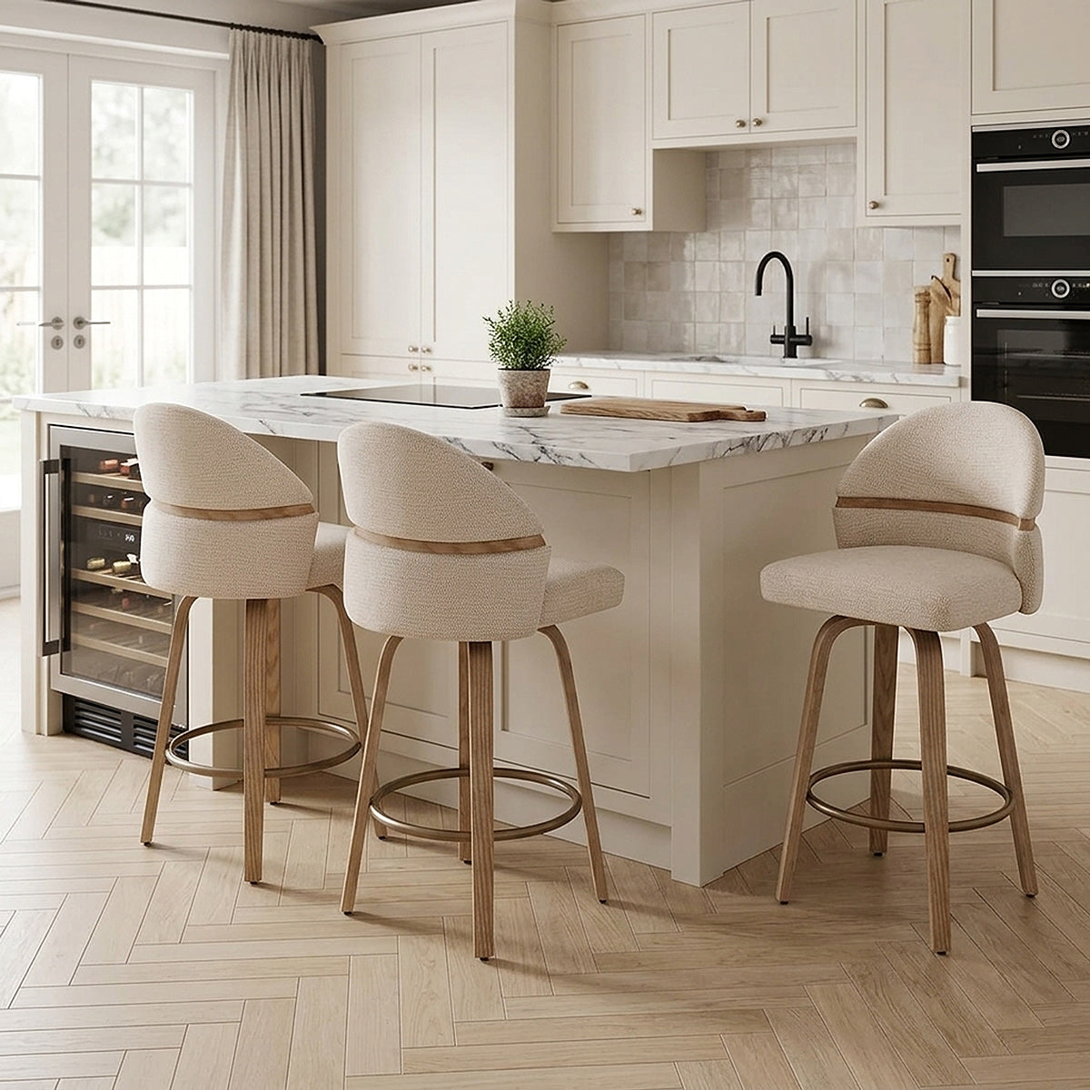 Stoff Barhocker Holz - Odessa Beige