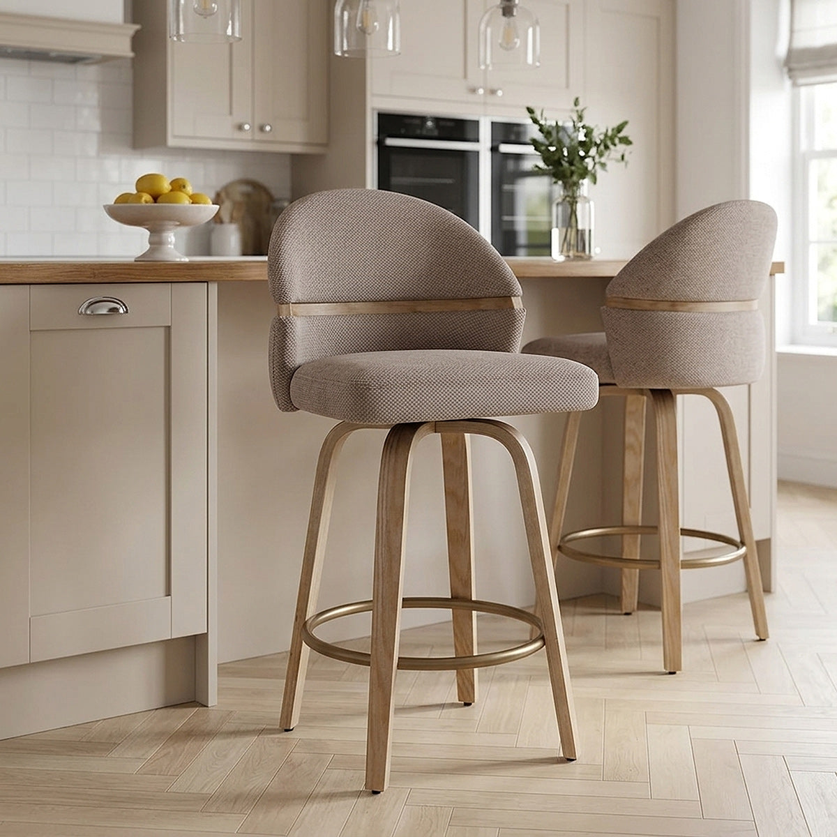 Stoff Barhocker Holz - Odessa Braun