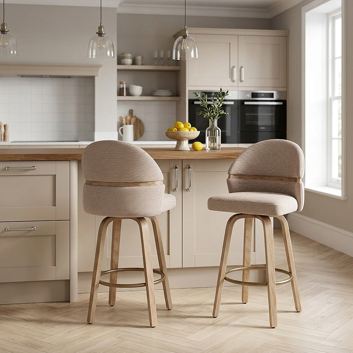 Stoff Barhocker Holz - Odessa Braun