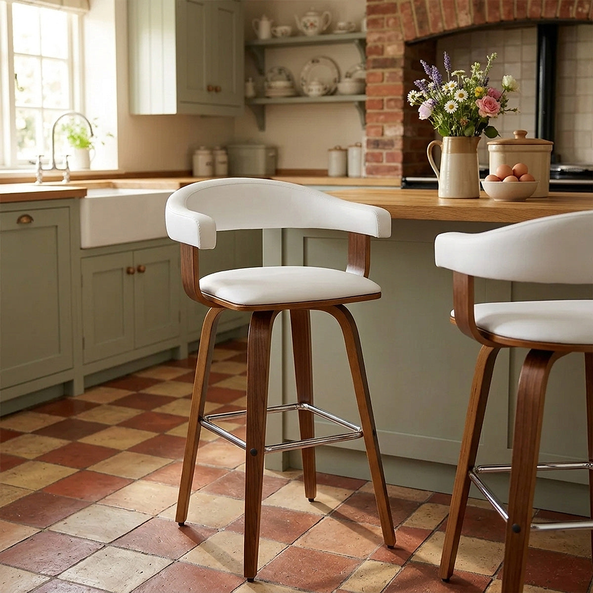 Sgabello Ecopelle Legno - Ontario Bianco