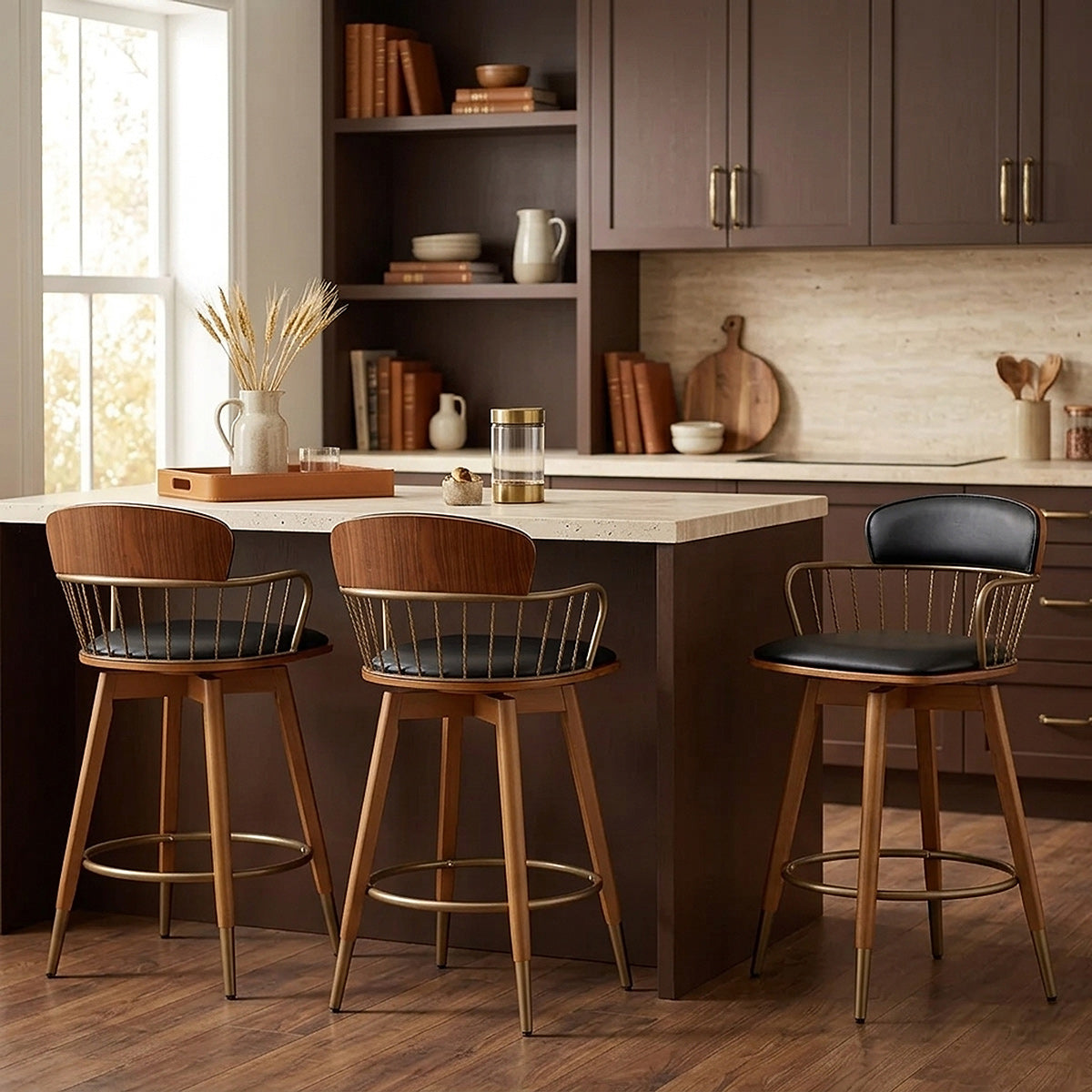 Sgabello Ecopelle Legno - Opera Nero