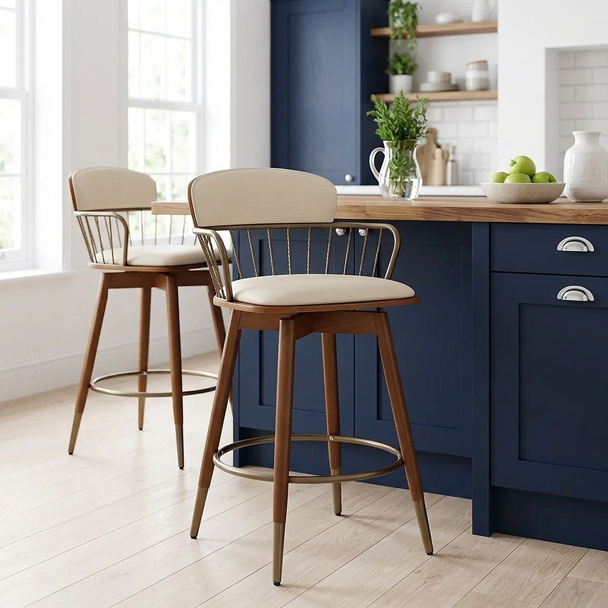 Sgabello Ecopelle Legno - Opera Crema