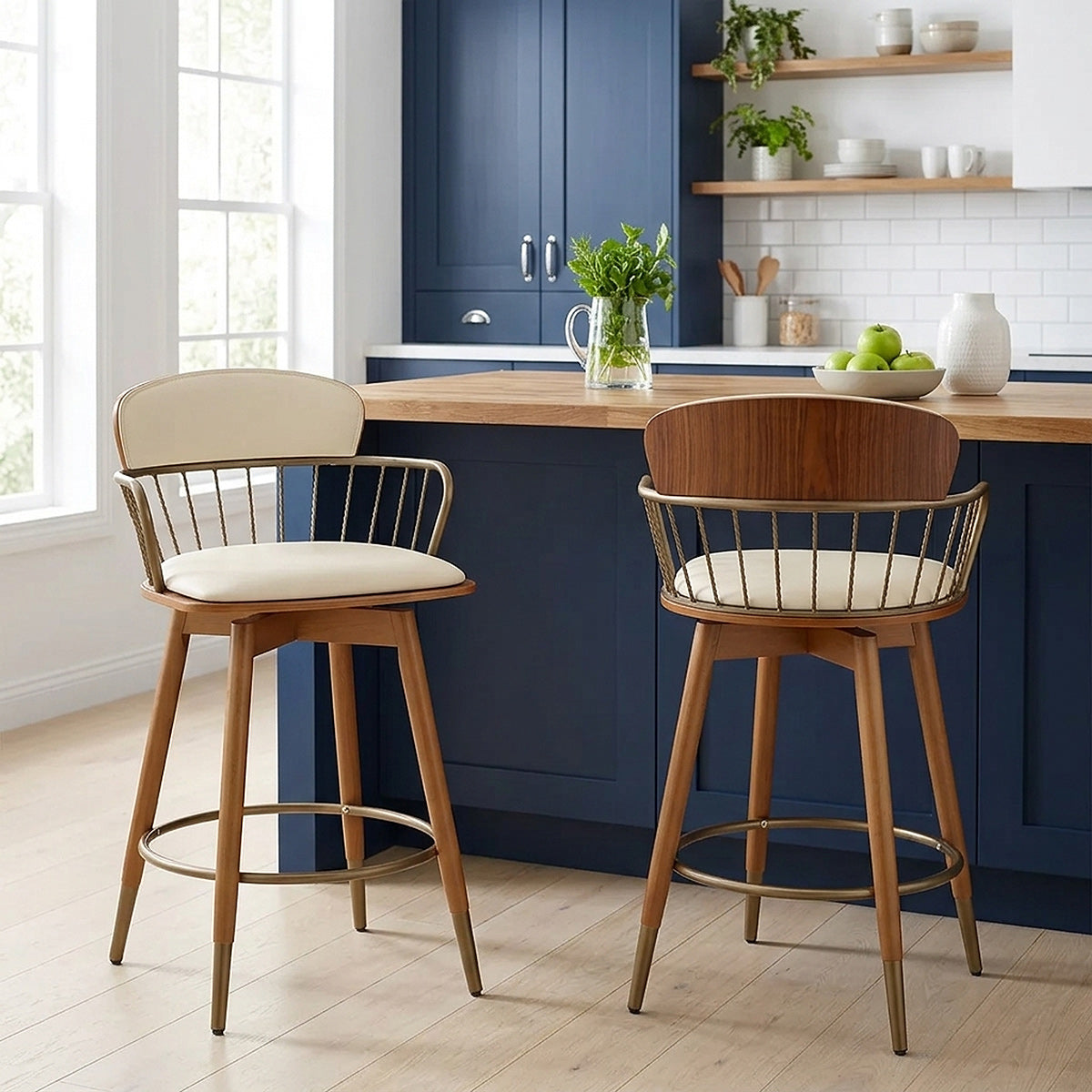 Sgabello Ecopelle Legno - Opera Crema
