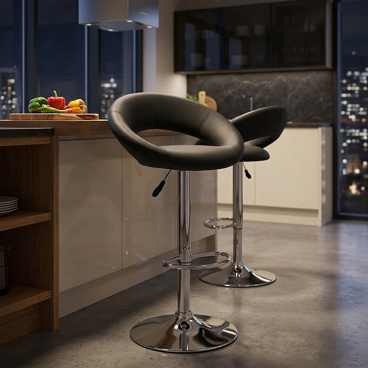 Kunstleder Barhocker Chrom - Crescent Schwarz