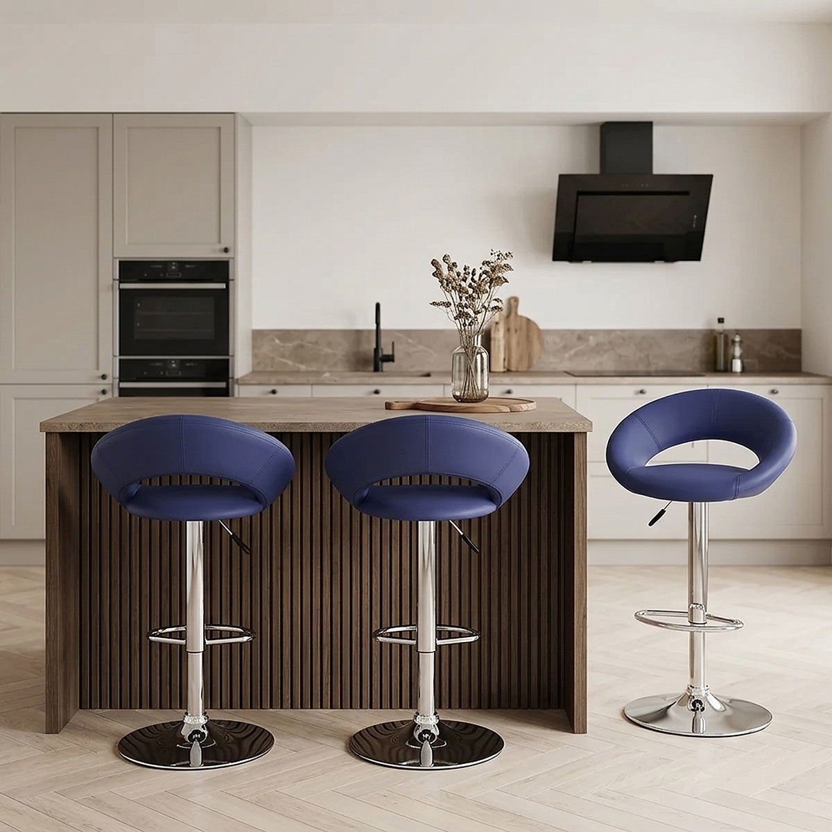 Sgabello Ecopelle Cromato - Crescent Imbottito Blu