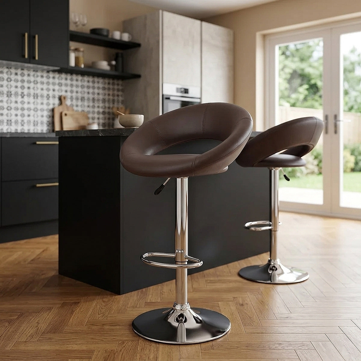 Kunstleder Barhocker Chrom - Crescent Braun