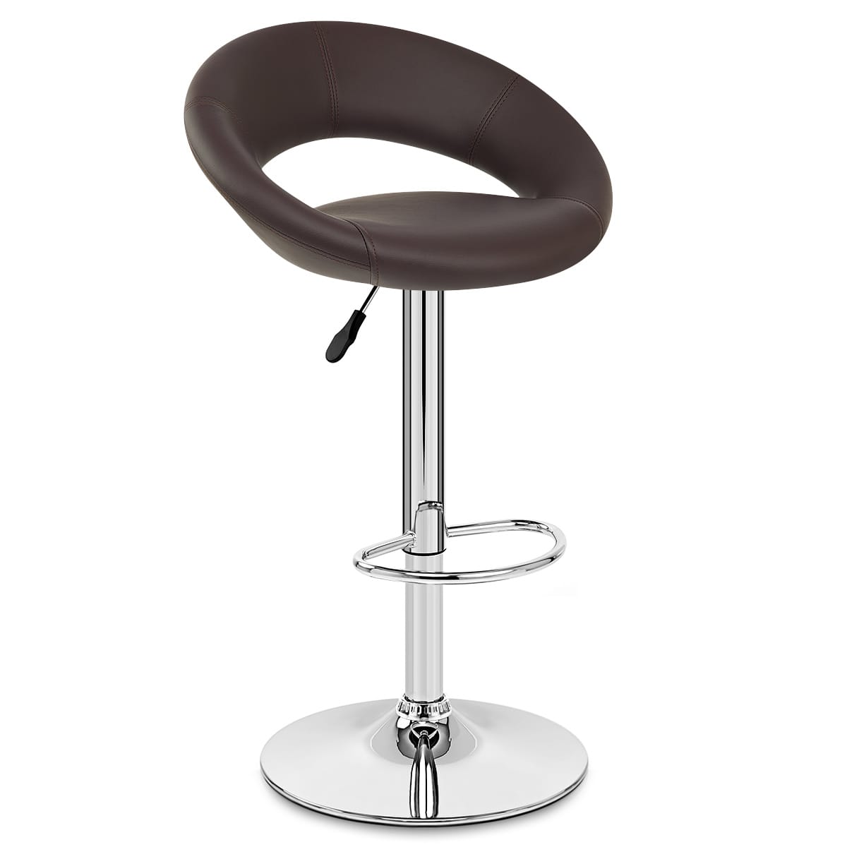 Sgabello Ecopelle Cromato - Crescent Imbottito Marrone