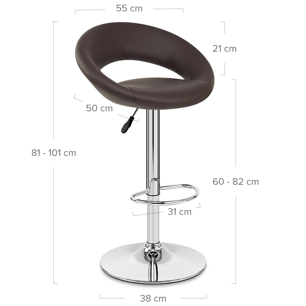 Sgabello Ecopelle Cromato - Crescent Imbottito Marrone