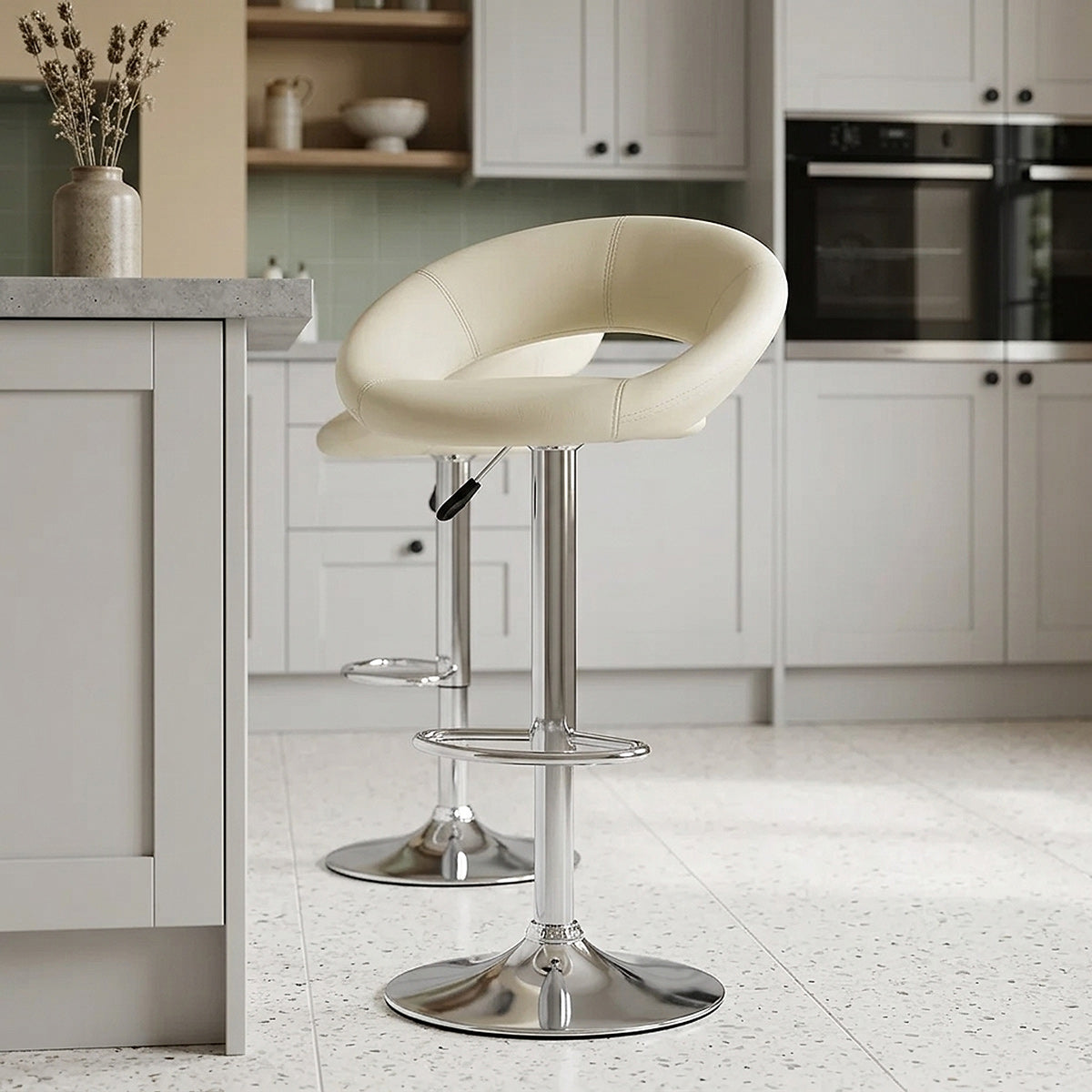 Kunstleder Barhocker Chrom - Crescent Beige