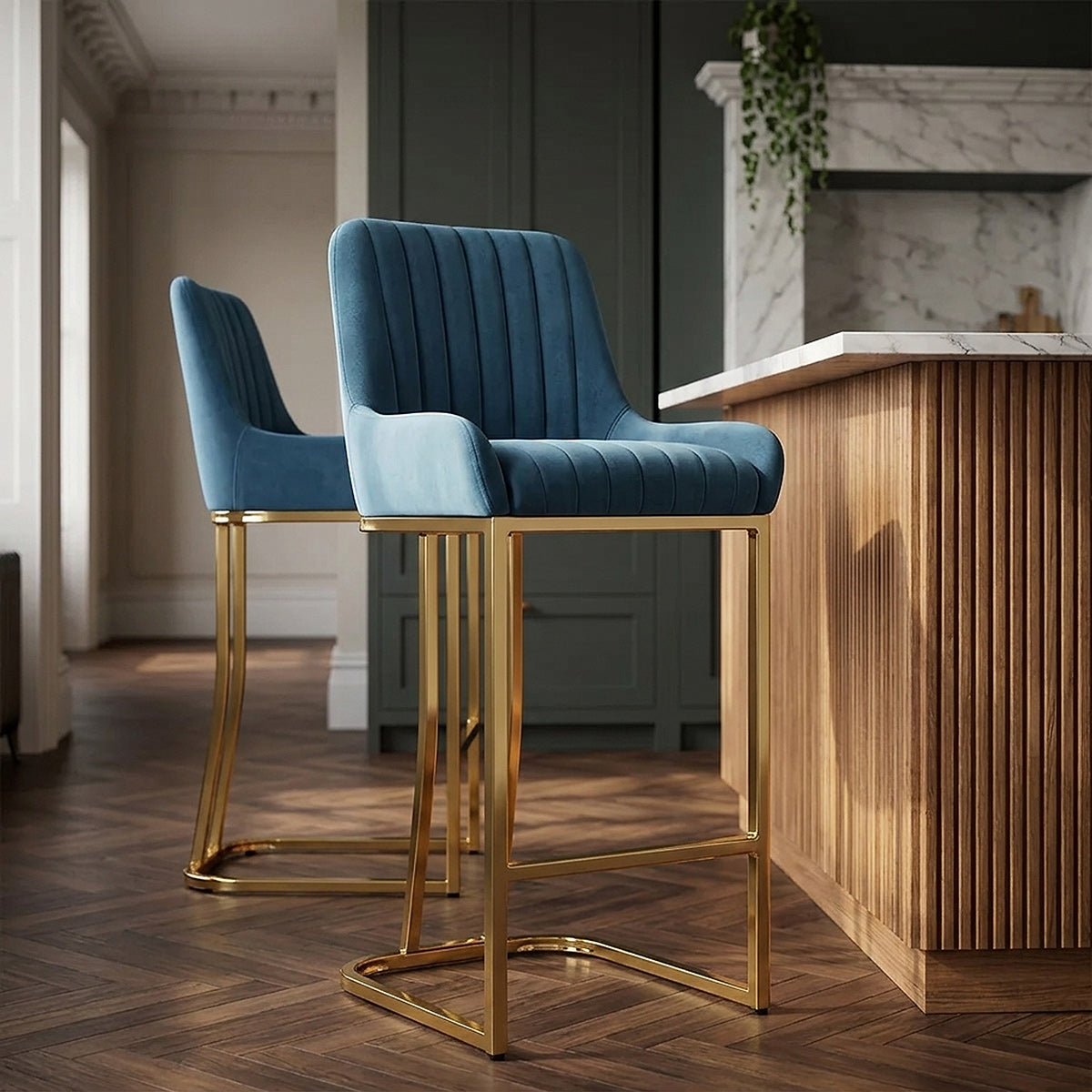 Samt Barhocker - Paget Blau