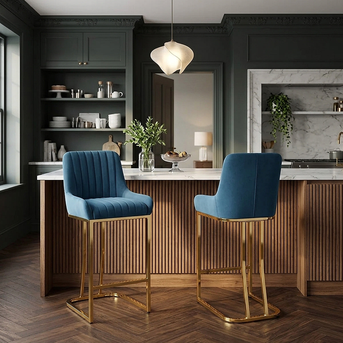 Samt Barhocker - Paget Blau