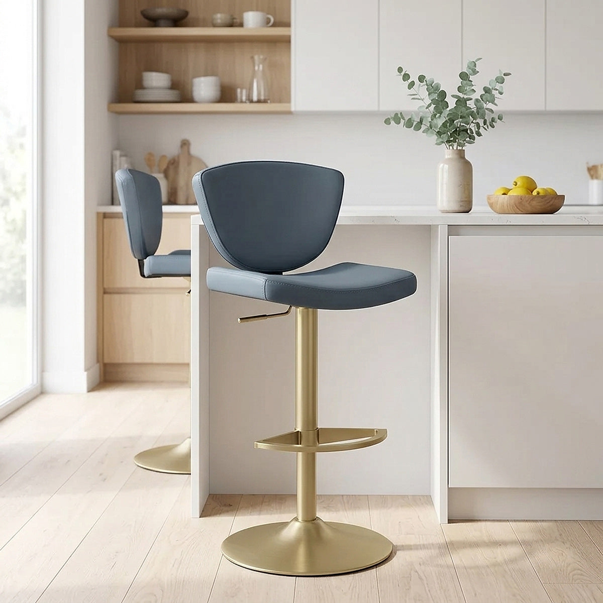 Echtleder Barhocker gold - Pearl Blau