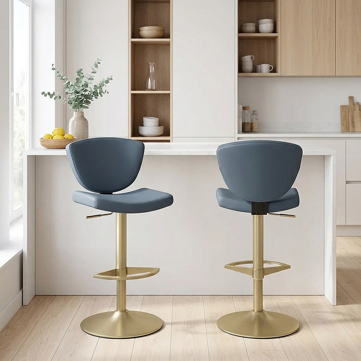 Echtleder Barhocker gold - Pearl Blau