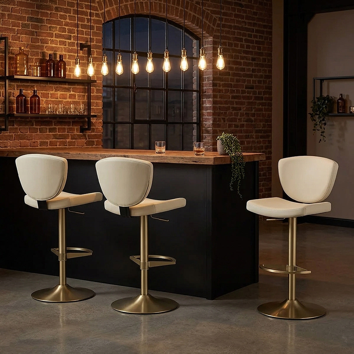 Echtleder Barhocker gold - Pearl Beige