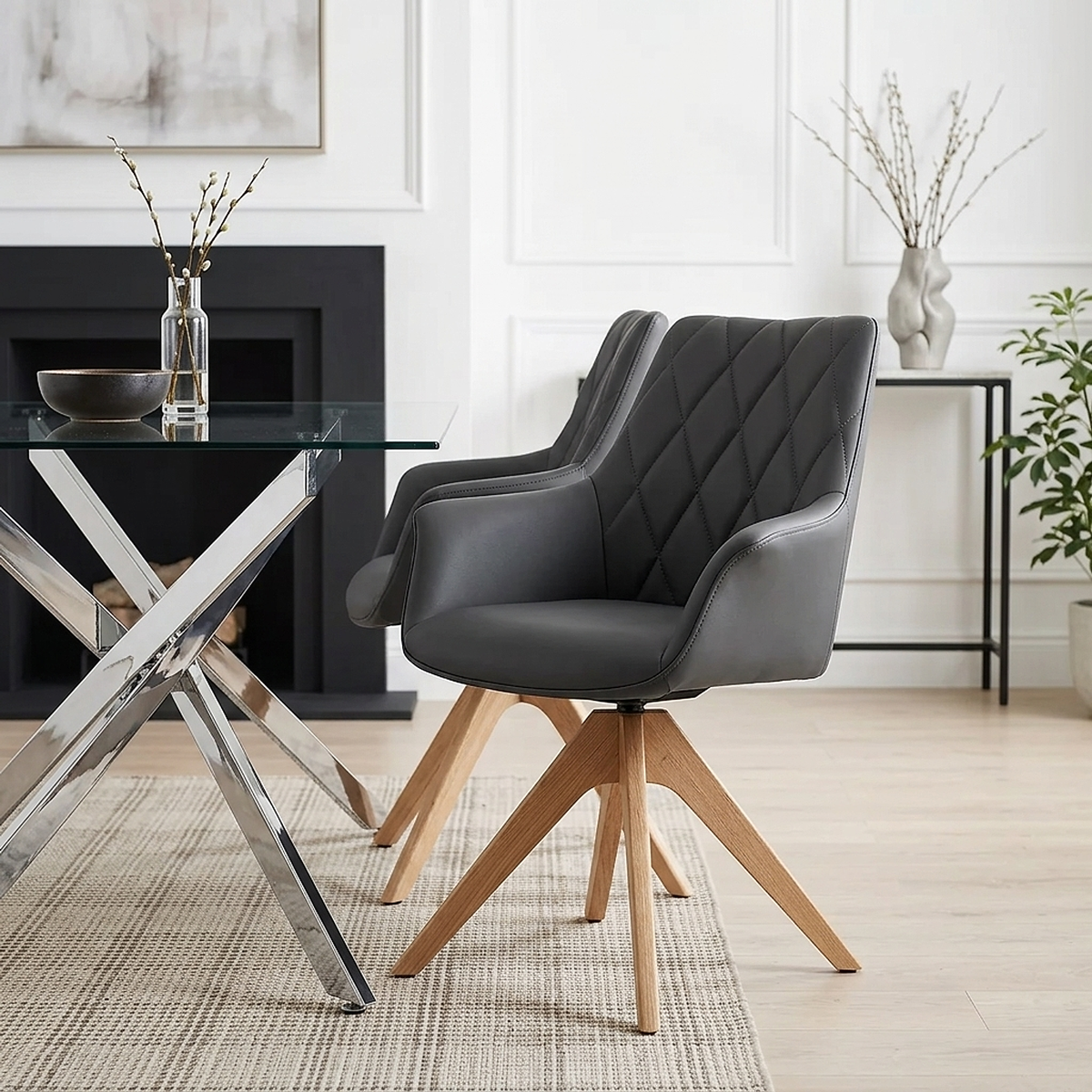 Echtleder Stuhl Eiche - Portobello Schwarz