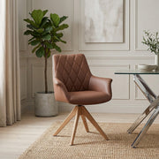 Echtleder Stuhl Eiche - Portobello Braun