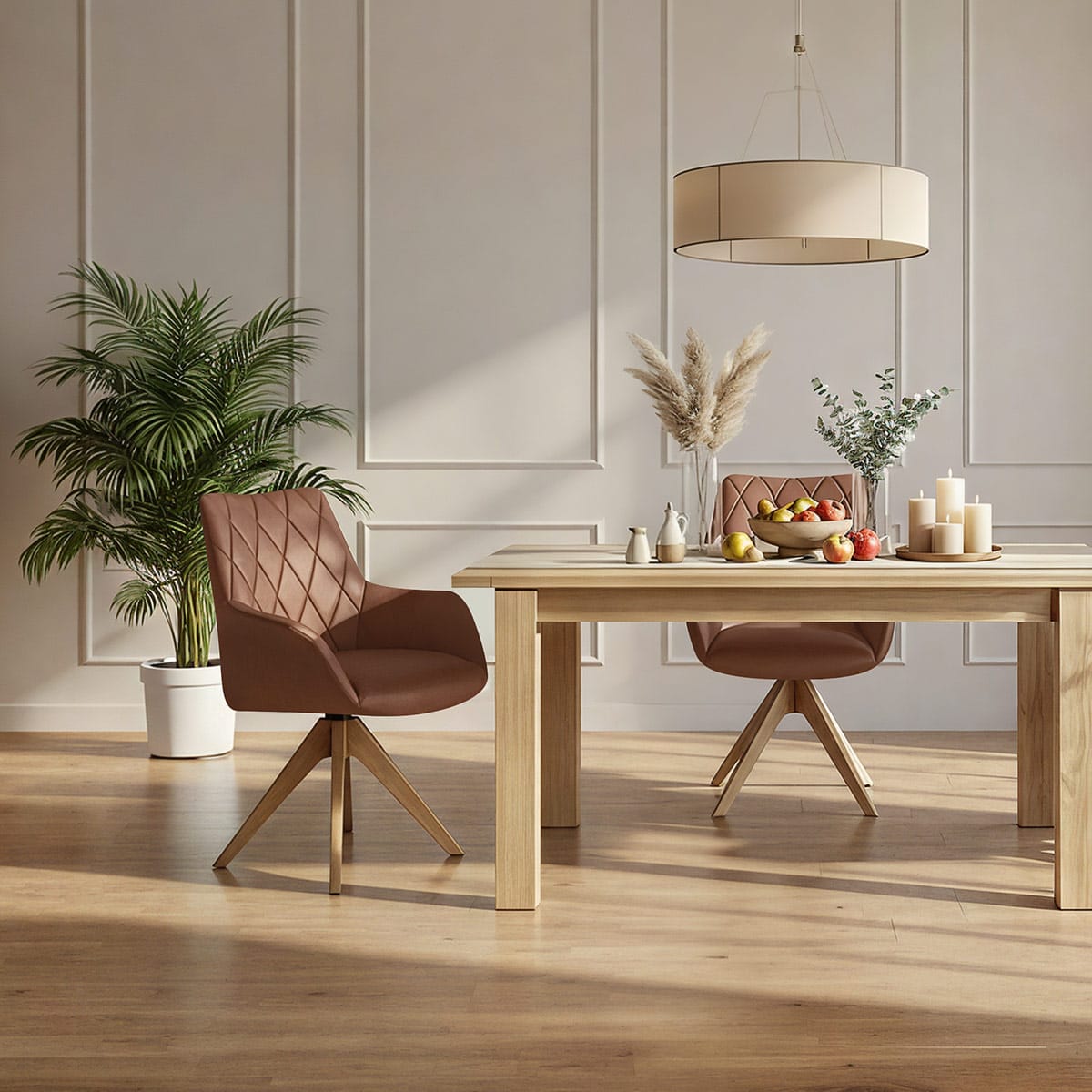 Echtleder Stuhl Eiche - Portobello Braun