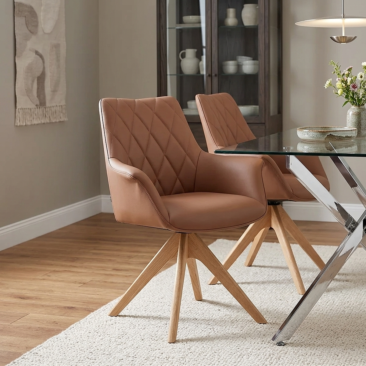 Echtleder Stuhl Eiche - Portobello Braun