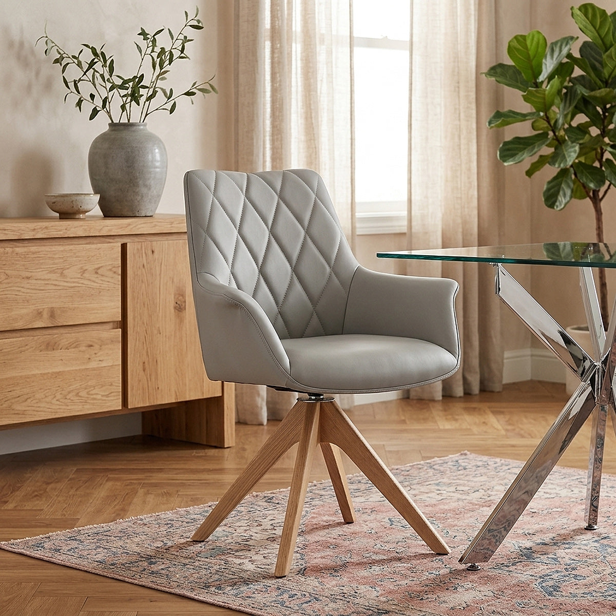 Echtleder Stuhl Eiche - Portobello Grau