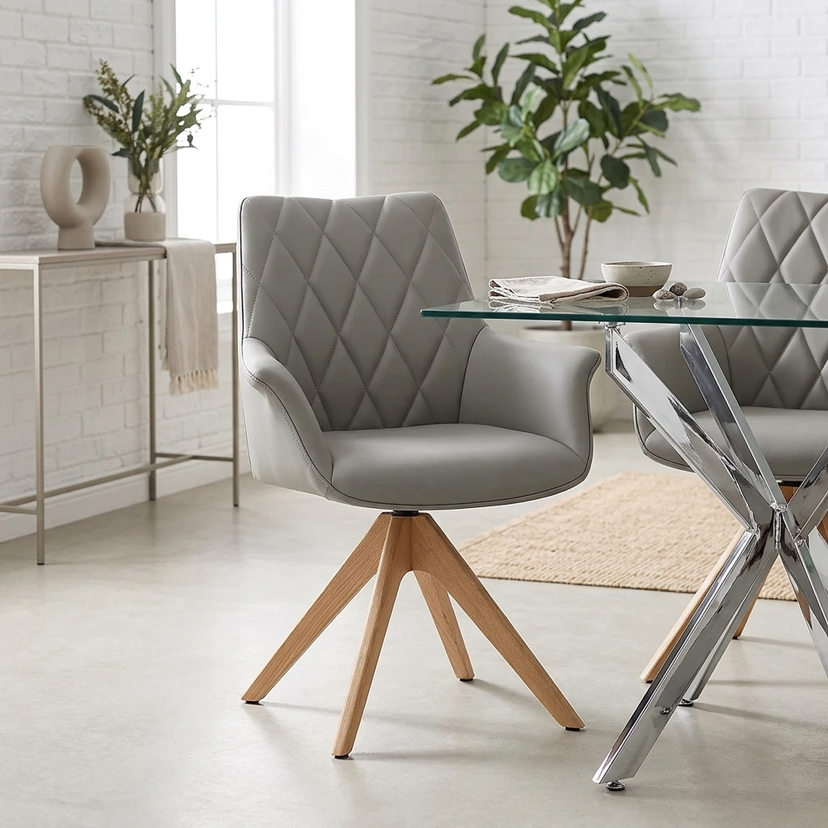 Echtleder Stuhl Eiche - Portobello Grau