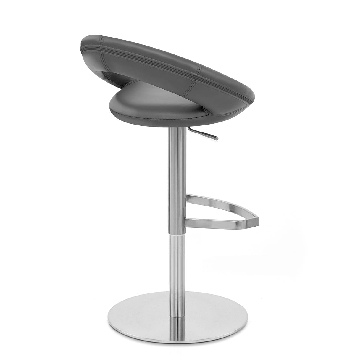 Sgabello Pelle Cromo Satinato - Crescent Imbottito Grigio