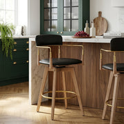 Reed Real Leather Wooden Stool Black