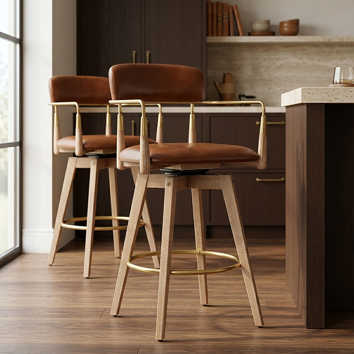 Sgabello Vera Pelle Legno - Reed Cuoio