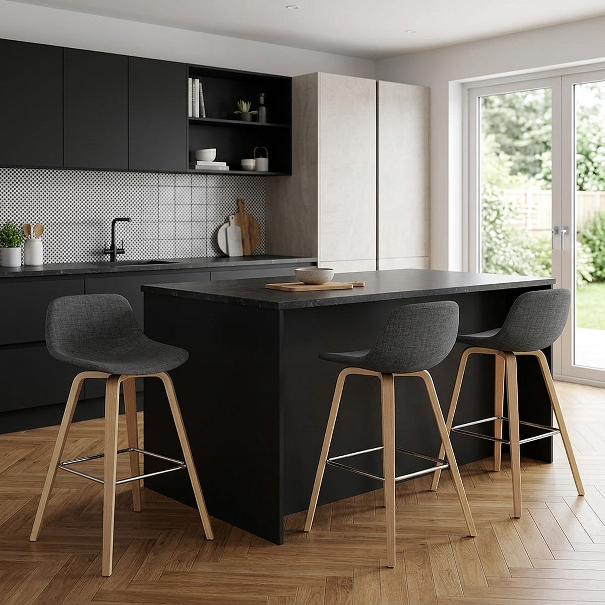 Sgabello Tessuto Legno - Reef Grigio scuro