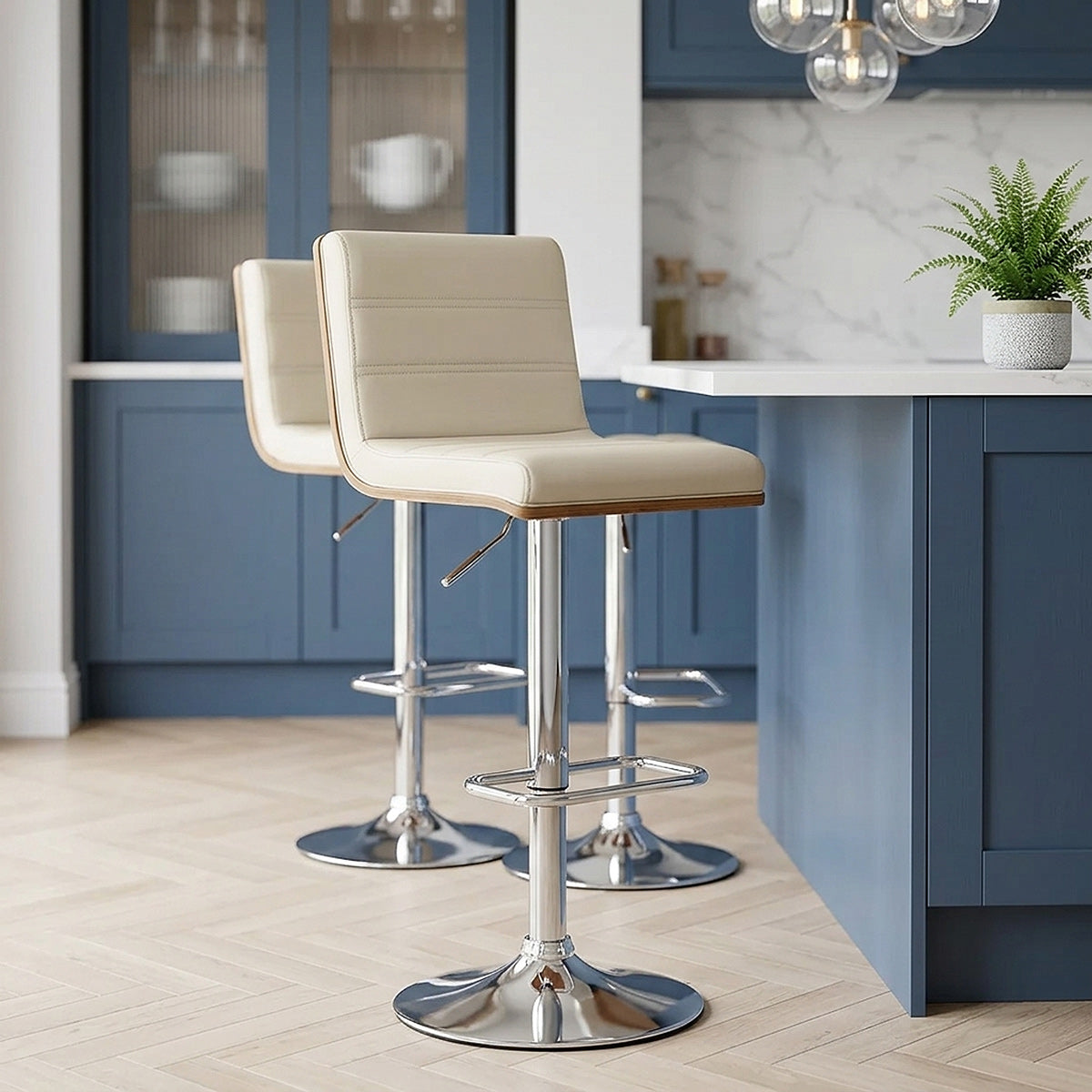 Kunstleder Holzbarhocker Chrom - Riviera Beige