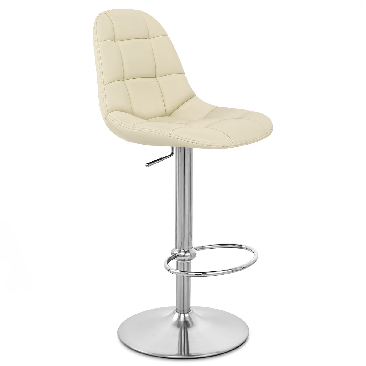 Sgabello Ecopelle Cromo Satinato - Rochelle Crema