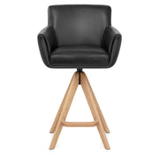 Holzbarhocker Echtleder - Rome Schwarz