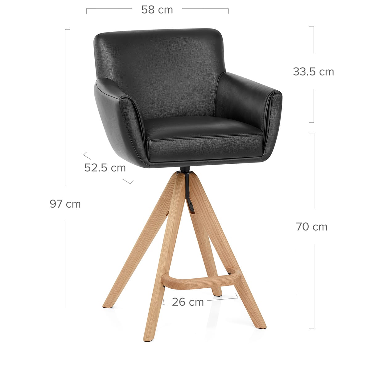 Holzbarhocker Echtleder - Rome Schwarz