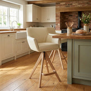 Holzbarhocker Echtleder - Rome Beige