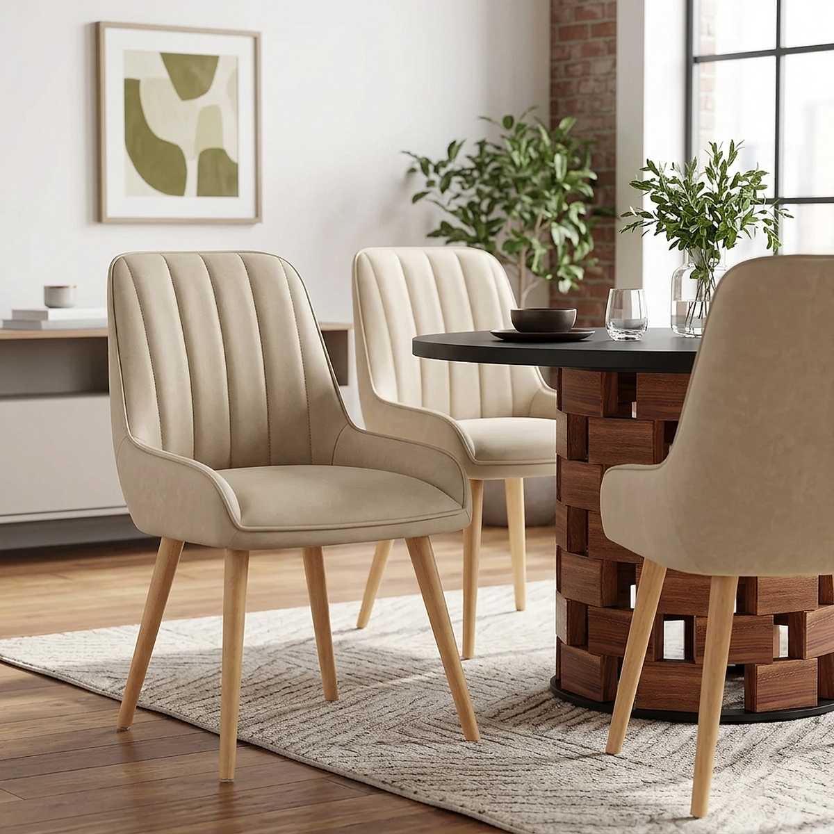 Holz Stuhl - Rosa Beige